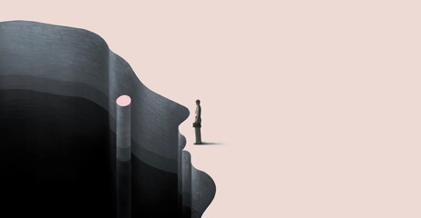 Brain mind psychology and confusion concept art, 3d illustration, surreal mystery artwork, imagination painting, conceptual idea of success © Jorm Sangsorn