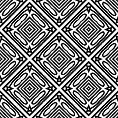 Black and white geometric seamless pattern with abstact shapes. Repeat pattern for fashion, textile design,  on wall paper, wrapping paper, fabrics and home decor.