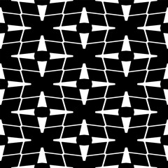 Black and white geometric seamless pattern with abstact shapes. Repeat pattern for fashion, textile design,  on wall paper, wrapping paper, fabrics and home decor.