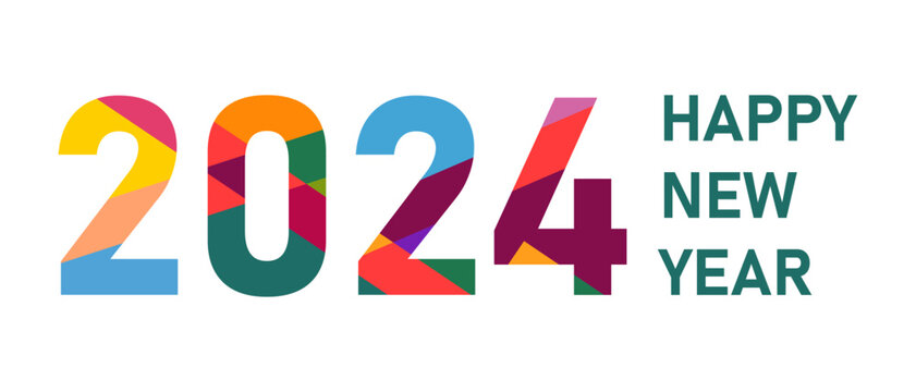 Happy New Year 2024 logo text design. 2024 number design template. Happy New Year 2024 symbol.