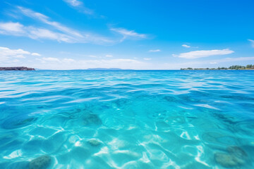 Fototapeta na wymiar 真夏の海と青い空　Midsummer Sea and Blue Sky　Generative AI