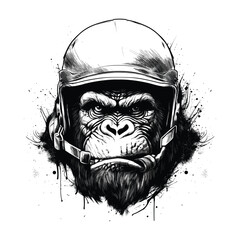 Hand Drawn Angry Gorilla head in baseball helmet vector
