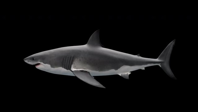A great white shark with transparent background that is a seamless loop. Could also be used as a megalodon animation. 

Only the 4k version has the alpha channel. Use luma matte green screen for HD.