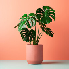 A monstera plant in a pot. Minimalism.