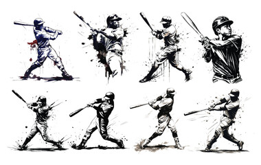 Hand drawn baseball players set - obrazy, fototapety, plakaty