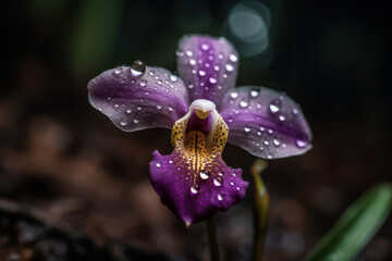 An orchid flower, with water droplets. Generative AI