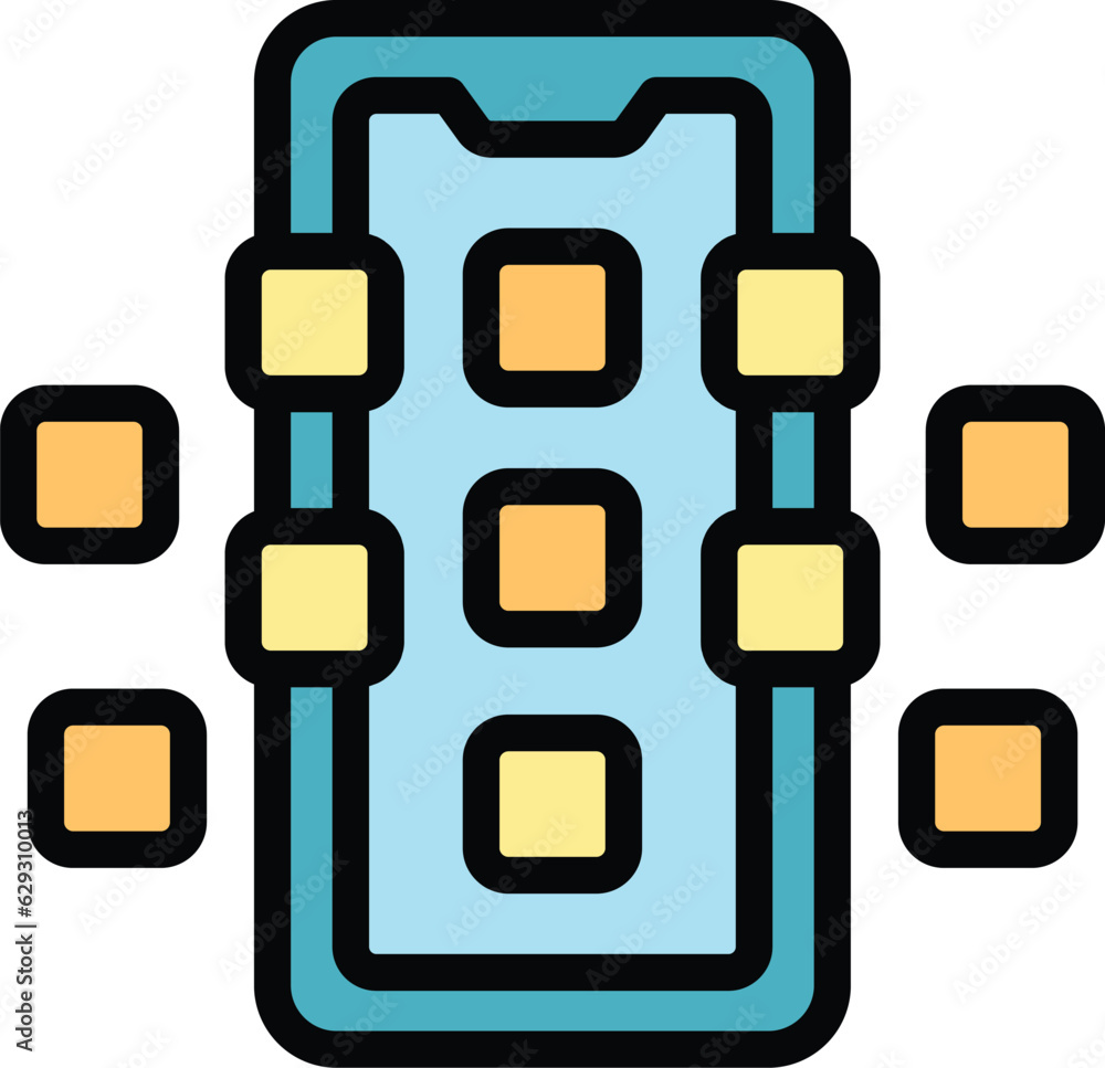 Poster internet phone app icon outline vector. screen data. finger screen color flat