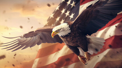 Naklejka premium eagle in front of an US flag background. AI generated
