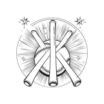 recommend clip art: Illustration of baseball with bats line art vector