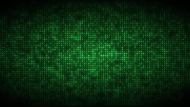 Dynamic animation of flashing binary digits particles pattern. Seamless loop background