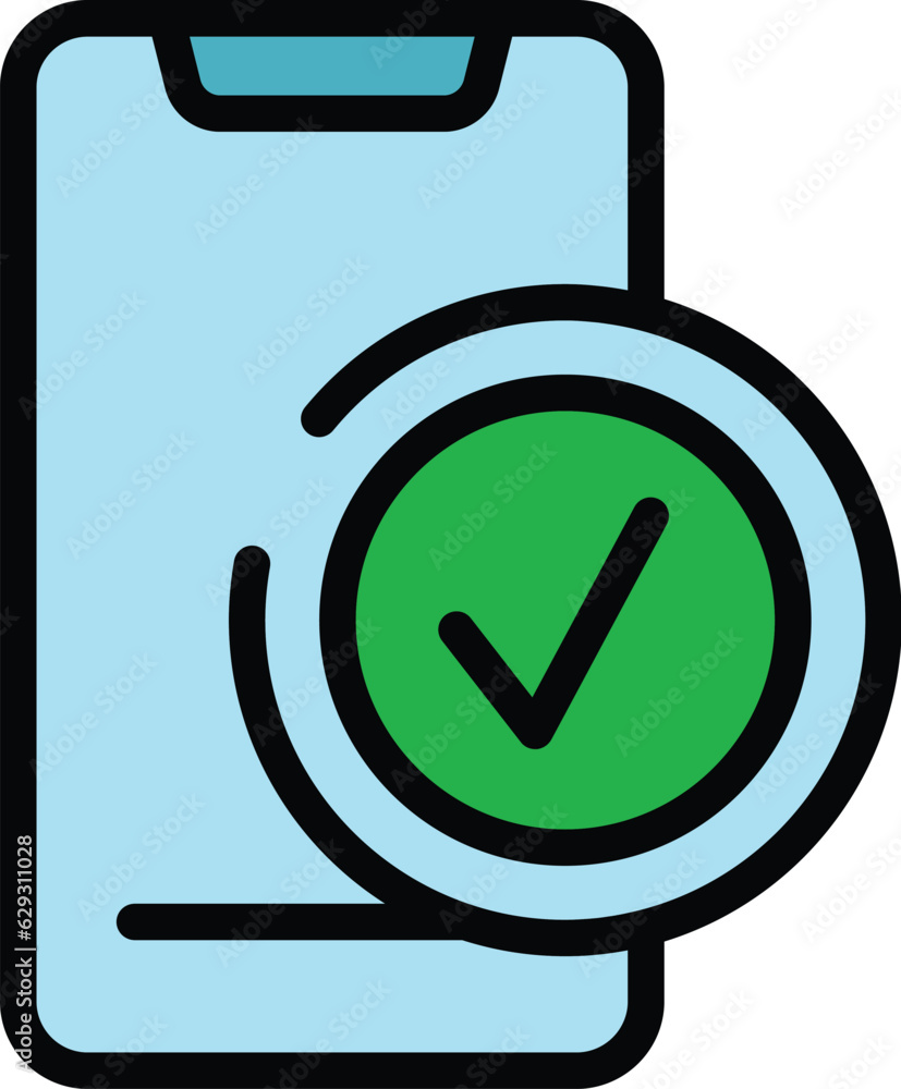 Poster approved phone app icon outline vector. screen element. smart web color flat