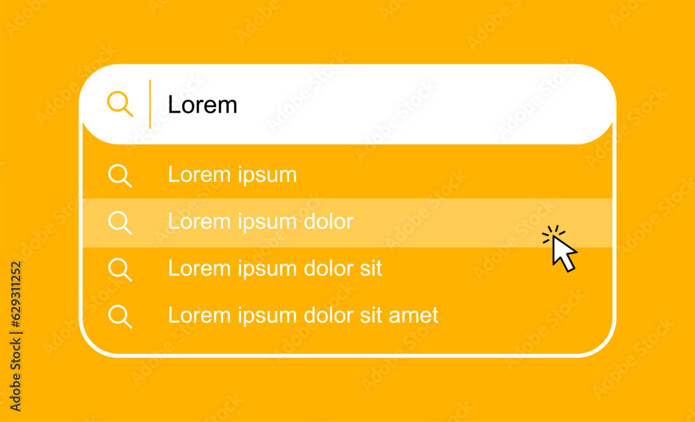 Aufkleber search bar with suggestions and pop up list search results. search form template for websites and ui