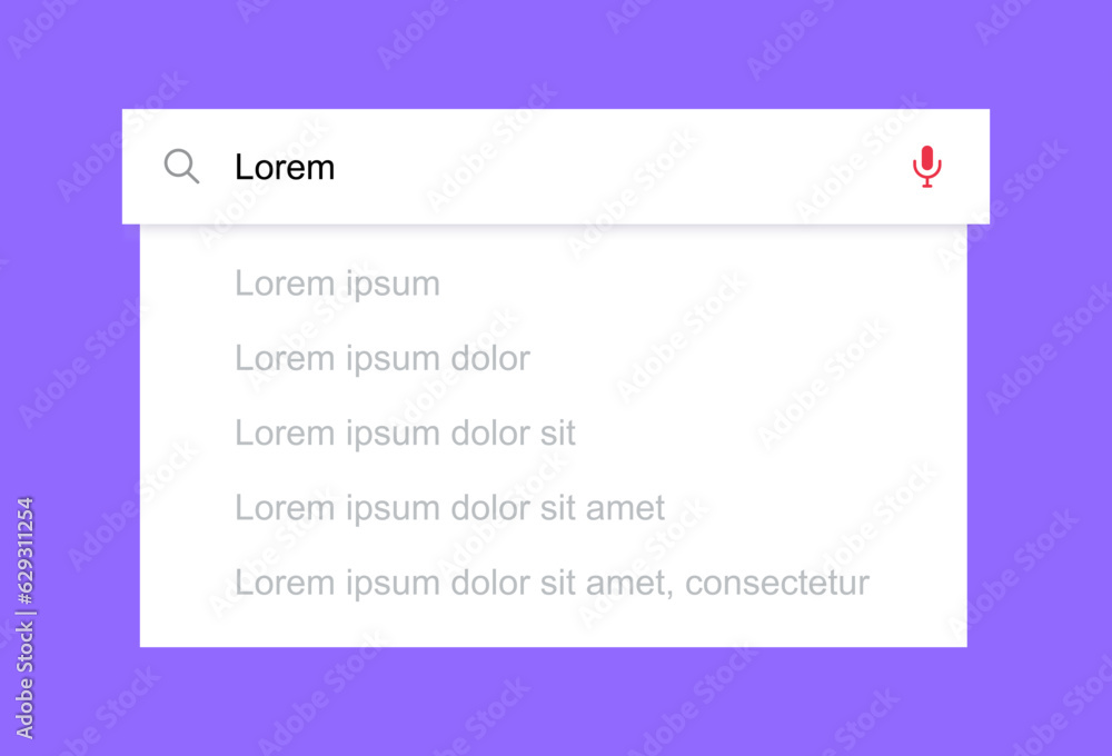Aufkleber search bar with suggestions and pop up list search results. search form template for websites and ui