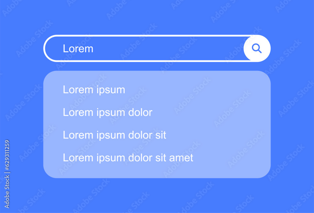Fototapete search bar with suggestions and pop up list search results. search form template for websites and ui