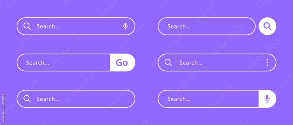 Poster search bar icon set. search forms templates for websites and ui interface. search address and naviga