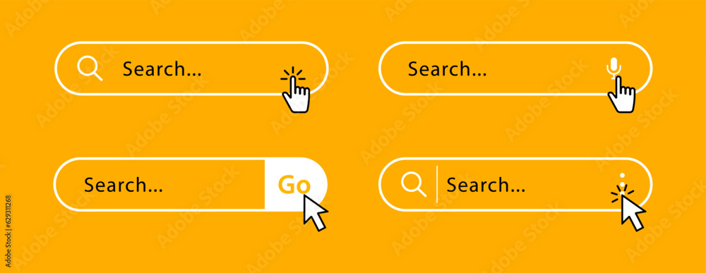 Poster search bar icon set. search forms templates for websites and ui interface. search address and naviga