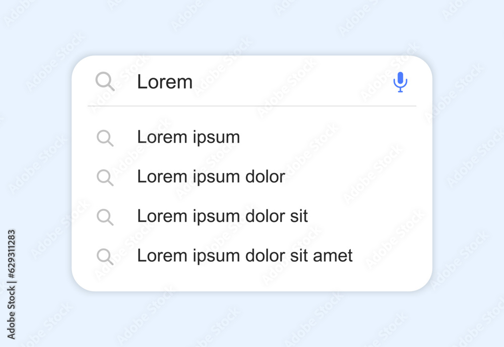 Fototapete search bar with suggestions and pop up list search results. search form template for websites and ui