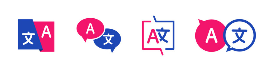 Translator app icon set. Online Translator. Language translator logo. Translation app icon. Multilingual translator for communication and learning languages. Vector illustration.