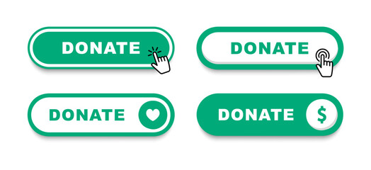 Donate button. Click button donate. Button for donation and charity. Donation by online payments. Financial support. Vector illustration.
