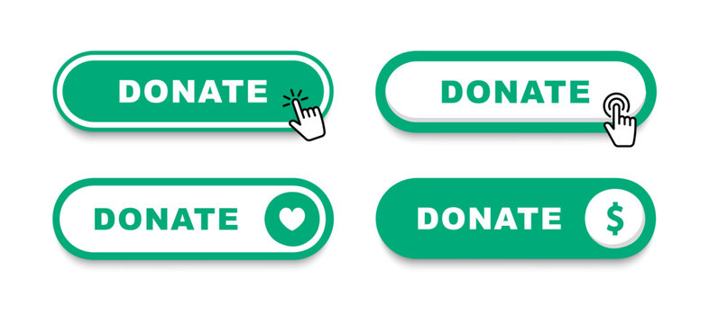 Donate button. Click button donate. Button for donation and charity. Donation by online payments. Financial support. Vector illustration.