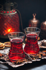Red Hibiscus tea in Turkish style