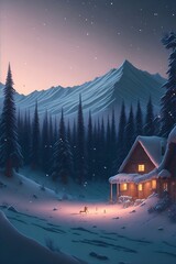 Magical Nordic forest landscape. AI generated illustration