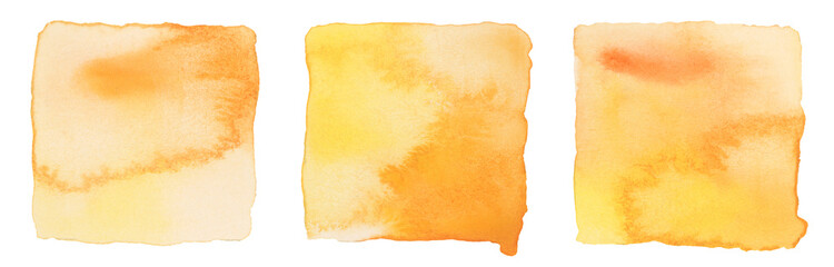PNG Ink watercolor hand drawn square stain blot on transparent. Wet yellow pastel color paper texture background. Set.
