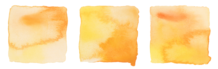 PNG Ink watercolor hand drawn square stain blot on  transparent. Wet yellow pastel color paper texture background. Set.