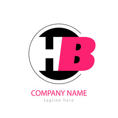 Logo Emblem Monogram HB. letter H B in black circle. White and red sign,