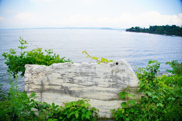 Landscape of Lake Champlain and island at Vermont, USA	