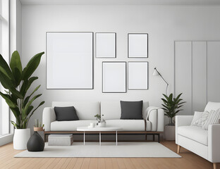 poster mock up minimal interior background frame  Scandinavian white style living room interior, modern living room interior background, Ai generative
