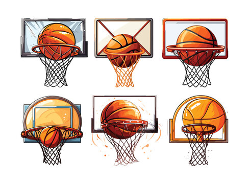Set of Basketball ball in a hoop vector illustration