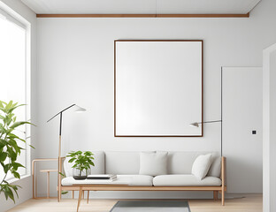 poster mock up minimal interior background frame  Scandinavian white style living room interior, modern living room interior background, Ai generative