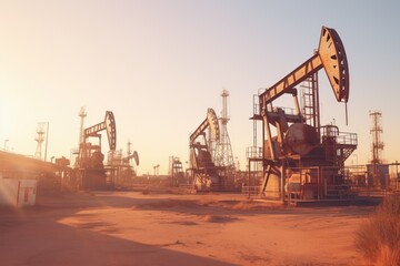 Fototapeta na wymiar Echoes of Industry: Oil pumps during the oil extraction