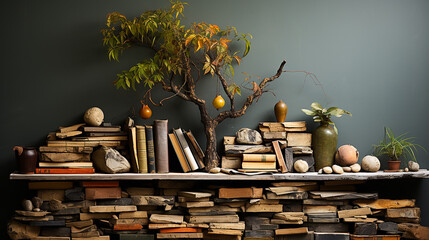 environmental education through design, recycled wood wall with ecology books, Generative A