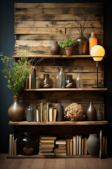 recycled wood wall with eco-friendly books, a symbol of sustainability and environmental education, Generative AI