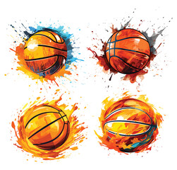 Set Of Watercolor Basketball Ball vector illustration