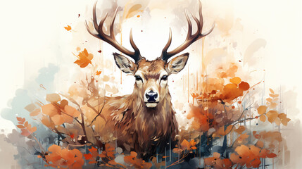 An evocative artwork of a Noble Deer in autumnal hues, symbolizing strength and wisdom 