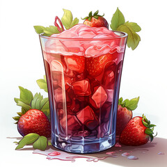 strawberry juice, fresh with ice