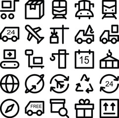Bold Line Icons of Logistics and Delivery

