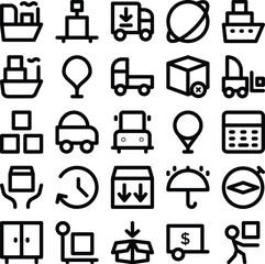 Bold Line Icons of Warehouse and Delivery

