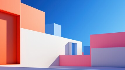 Fototapeta premium Minimal style colorful building exterior with blue sky background