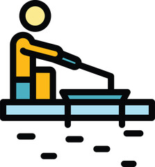 Man ice fishing icon outline vector. Hole fish. Frozen winter color flat