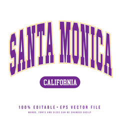 Santa Monica text effect vector. Editable college t-shirt design printable text effect vector