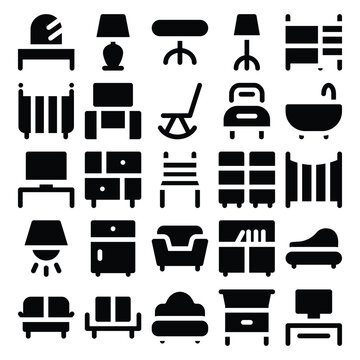 Real Estate and Furniture Bold Line Icons

