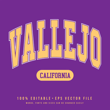 Vallejo text effect vector. Editable college t-shirt design printable text effect vector