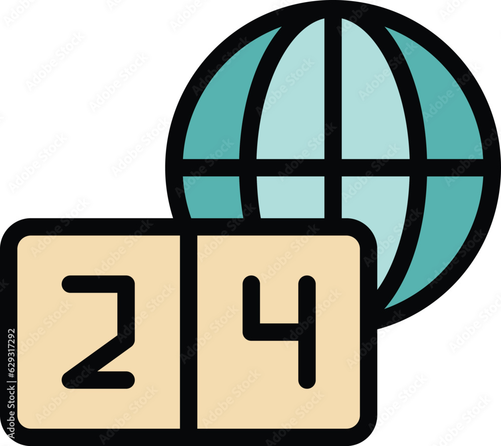 Poster global timezone icon outline vector. world zone. clock map color flat