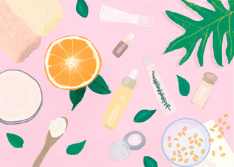 Spa day health welfare self care nature  background pink 