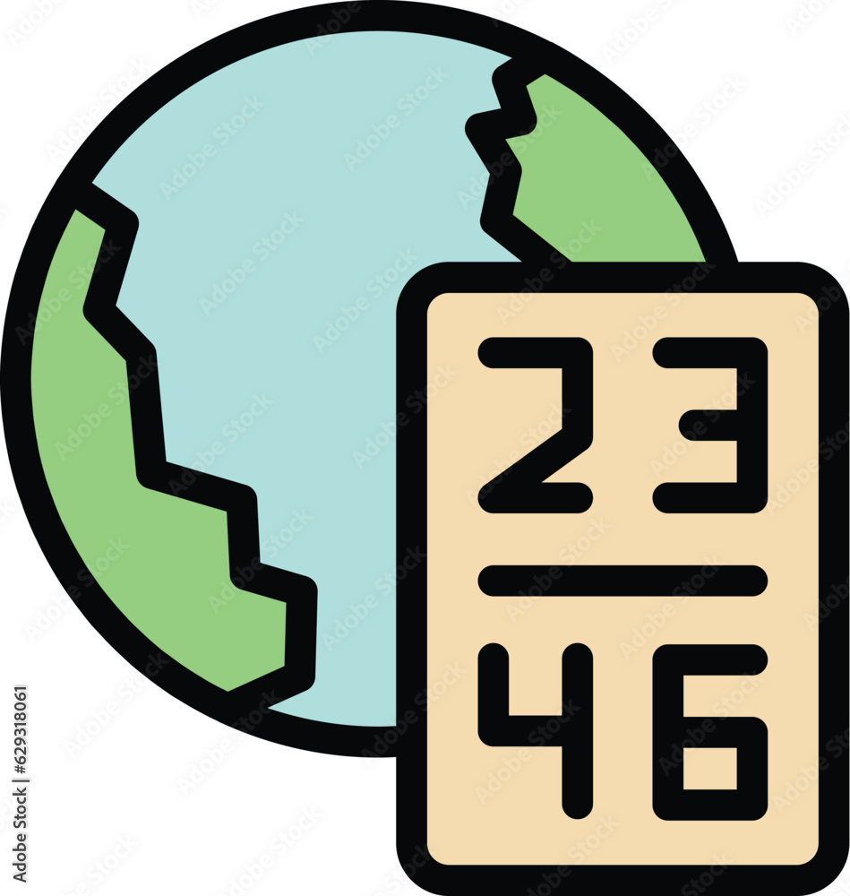 Poster globe time zone icon outline vector. clock map. local time color flat