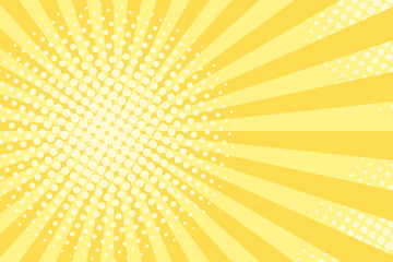 Vector background in comic book style with sunburst rays and halftone gradient. Retro pop art design. - 629319294